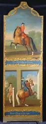 "The Full Gallop or Carriere" (ylhäällä) ja "Terre a Terre oikealla" (alhaalla), n. 1750